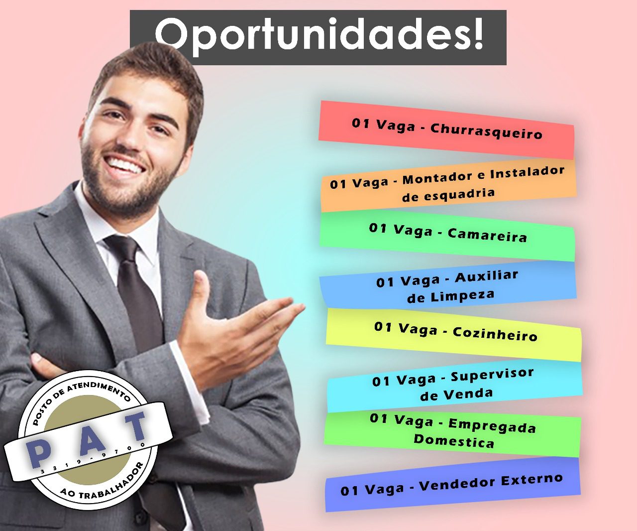 PAT Bertioga dispõe de 8 vagas de emprego