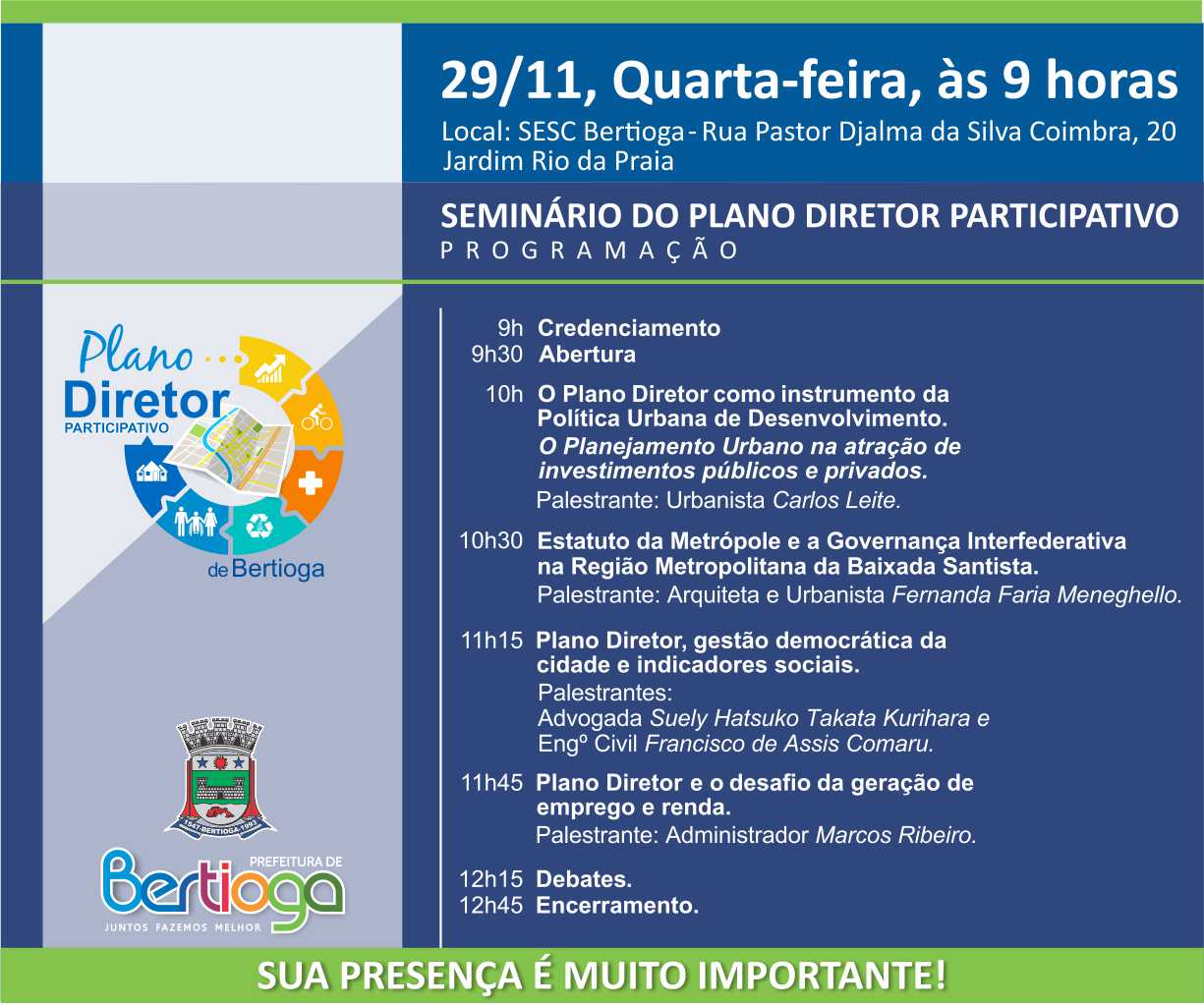 Seminário do Plano Diretor Participativo acontece nesta quarta-feira (29)