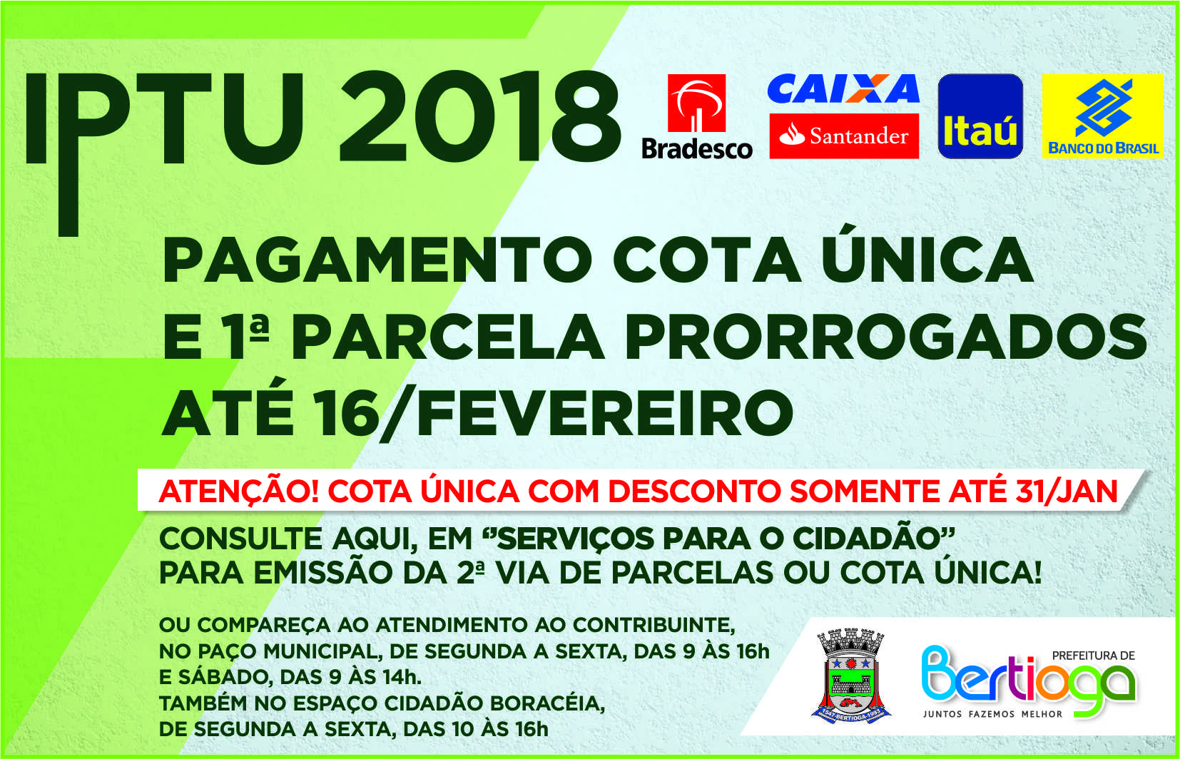 Primeira parcela do IPTU é prorrogada até 16 de fevereiro