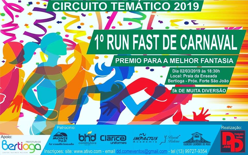 No carnaval em Bertioga, atletas fantasiados participam de corrida