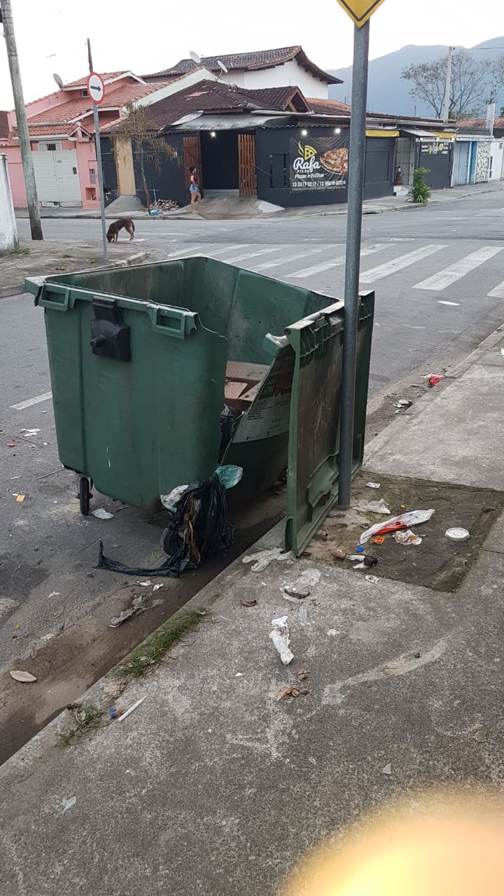 Lixeiras são vandalizadas no Centro de Bertioga