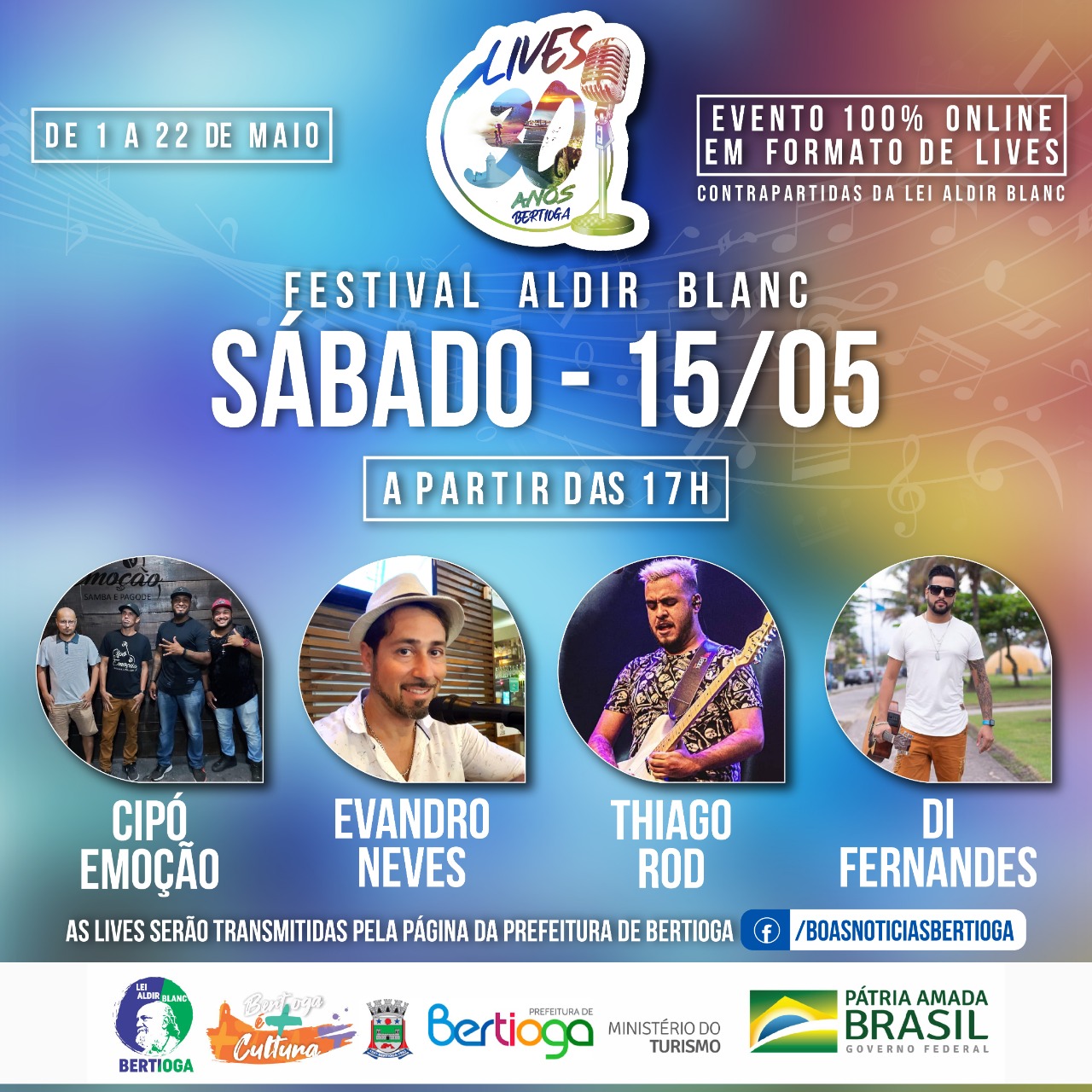 Lives musicais agitam Bertioga neste sábado (15)